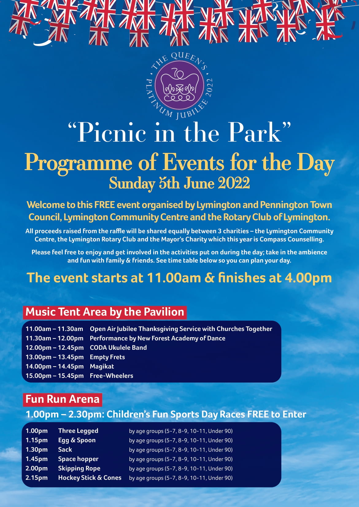 Picnic in the Park Programme - Page 1 Lymington Platinum Jubilee Picnic in the Park programme page one