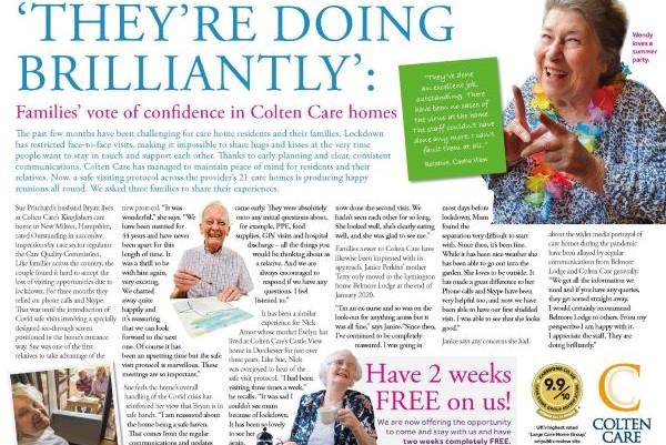 Residents doing brilliantly in New Forest Colten Care homes 