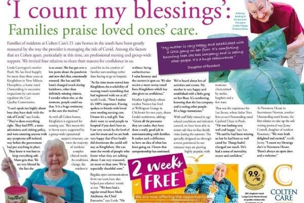 Counting blessings; two free weeks Colten Care New Forest home