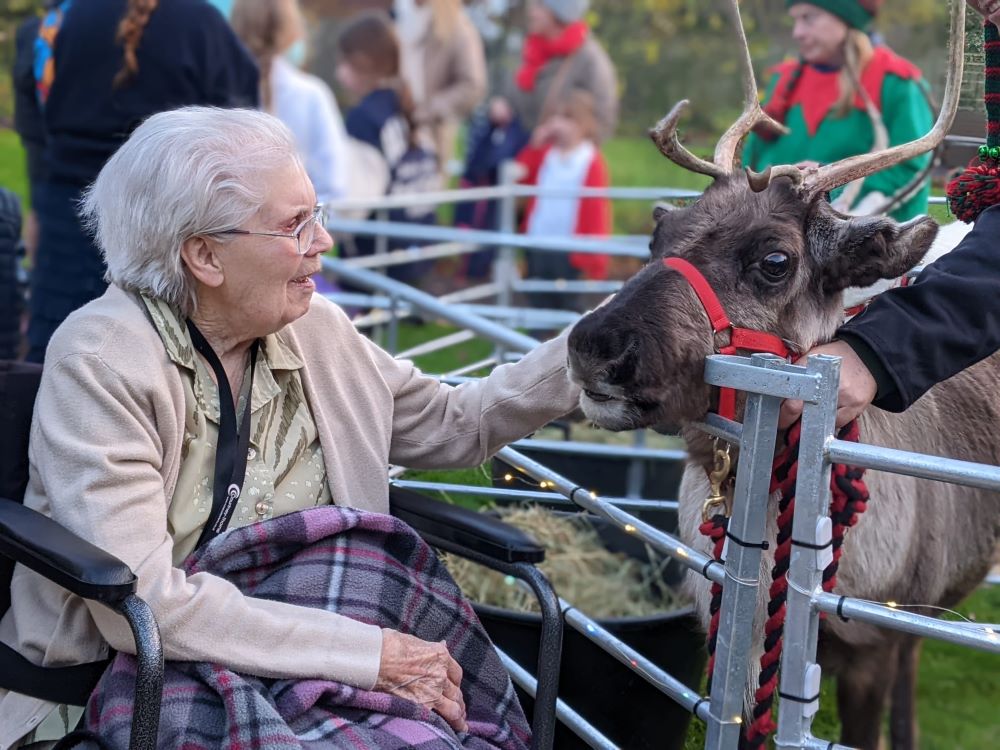 Prancer the reindeer with Woodpeckers resident Maureen