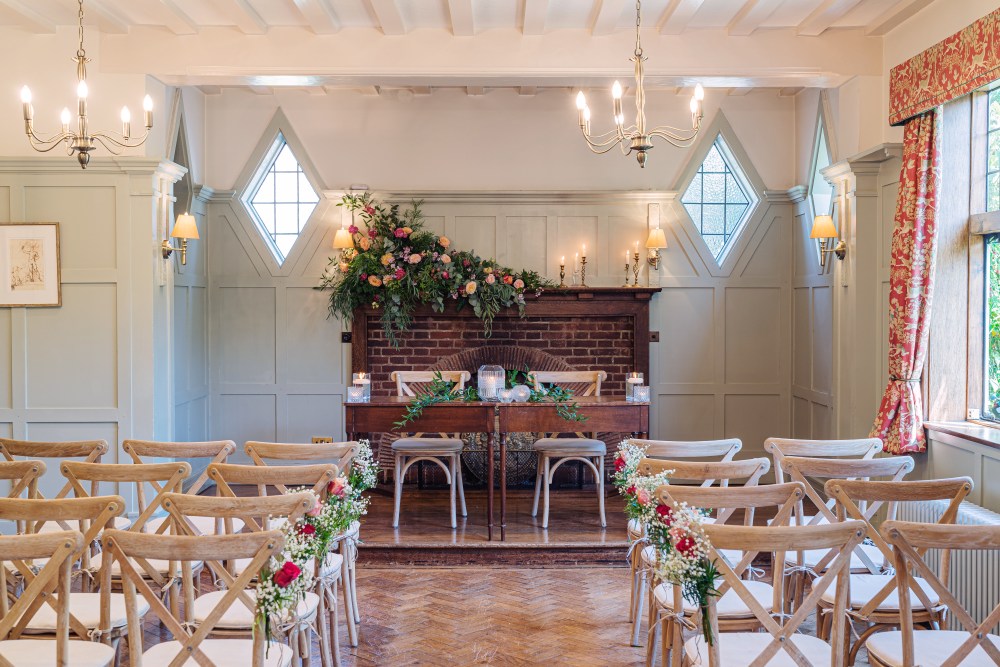 Montagu Arms room set up for indoor wedding ceremony